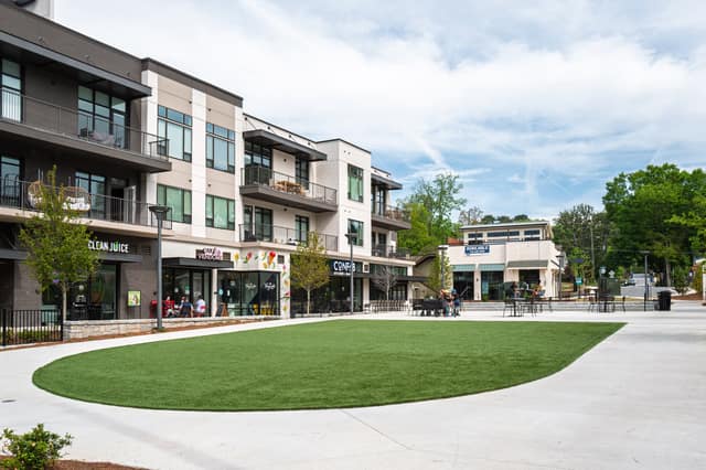 Village Place Brookhaven town green with shops and cafés