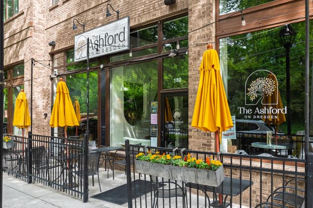 The Ashford on Dresden with sidewalk patio seating in Brookhaven